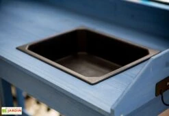 Table De Rempotage En Bois Lasuré Bleu 117 X 45 Cm -Abriet Mobilier Soldes Boutique table rempotage bois lasure bleu 117 x 45 cm