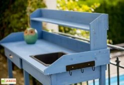 Table De Rempotage En Bois Lasuré Bleu 117 X 45 Cm -Abriet Mobilier Soldes Boutique table rempotage bois lasure bleu 117 x 45 cm 5