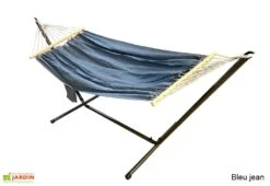 Toile De Hamac En Coton Avec Barres D’écartement 135 X 200 Cm - Merida -Abriet Mobilier Soldes Boutique toile hamac coton merida bleu jean