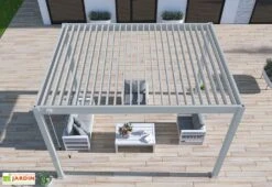 Pergola Bioclimatique Ombréa En Aluminium 3 X 4 M Autoportée - Gris Perle -Abriet Mobilier Soldes Boutique toiture lames orientables ouvertes pergola bioclimatique ombrea 15 728318