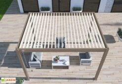 Pergola Bioclimatique Ombréa En Aluminium 3 X 4 M Autoportée - Taupe -Abriet Mobilier Soldes Boutique toiture ouverte pergola bioclimatique taupe 3x4 ombrea 15 728394