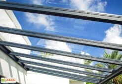 Pergola Aluminium Gris Et Polycarbonate - Stockholm | Palram – Canopia -Abriet Mobilier Soldes Boutique toiture polycarbonate pergola stockholm canopia palram