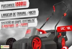 Tondeuse à Gazon Électrique 1800 W – 40 Cm Bac Récolteur 40 L -Abriet Mobilier Soldes Boutique tondeuse electrique 1800w elem garden tde1840p 40cm