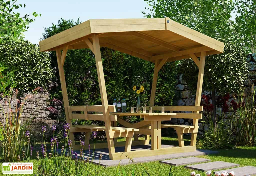 Tonnelle En Bois De Pin Traité Avec Table Et Bancs – 2,93 M² 1 Tonnelle En Bois De Pin Traité Avec Table Et Bancs – 2,93 M²