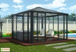 Jardin D’Hiver En Aluminium Et Polycarbonate 9 M² – LEDRO 3000 10 Jardin D’Hiver En Aluminium Et Polycarbonate 9 M² – LEDRO 3000 -Abriet Mobilier Soldes Boutique tonnelle fermee jardin hiver ledra aluminium gris polycarbonate 10m2