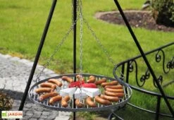 Trépied 180 Cm Et Grille De Cuisson Ronde Acier Inox Pour Braséro -Abriet Mobilier Soldes Boutique trepied 180cm grille cuisson ronde acier inox brasero 3