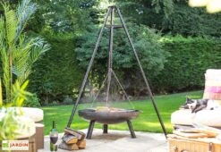 Trépied Pour Braséro Avec Grille De Cuisson Chromée : 65 X 172 Cm -Abriet Mobilier Soldes Boutique trepied brasero grille cuisson 65cm chrome 172cm 2