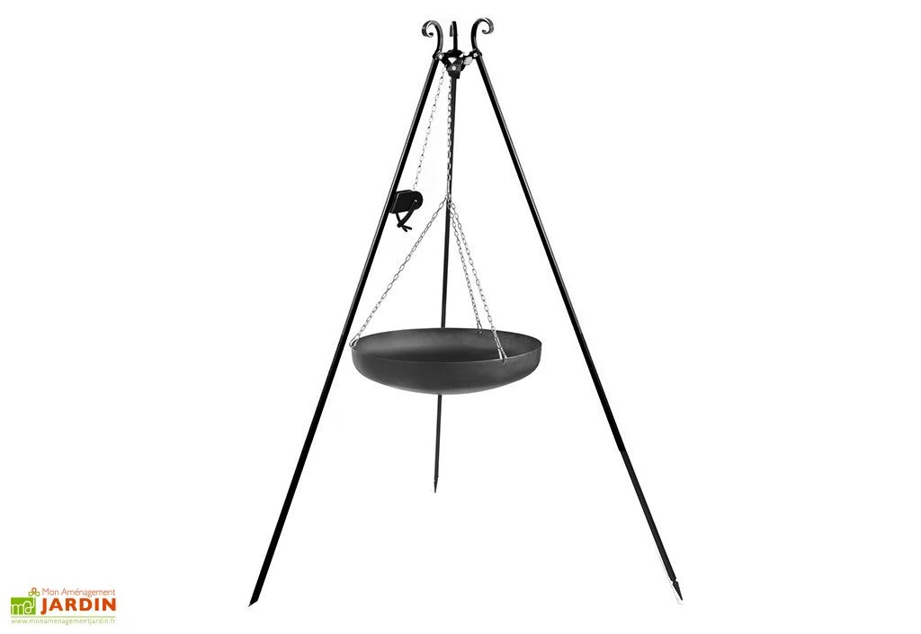 Trépied 180 Cm + Poulie Et Wok Acier Brut Pour Braséro 1 Trépied 180 Cm + Poulie Et Wok Acier Brut Pour Braséro