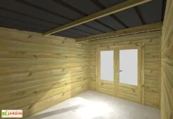 Abri De Jardin En Bois De Pin Traité Avec Auvent – 23,2 M² -Abriet Mobilier Soldes Boutique vue interieur abri jardin double porte